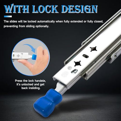 Heavy Duty Drawer Slide with Lock 12 Inch,Full Extension Ball Bearing Runners Locking & Lock-Out, Up to 260lb Load Capacity,1 Pair - size: 12 Inch, style: With lock(W:53mm)