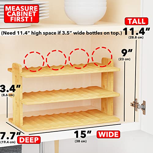 SpaceAid Bamboo Water Bottle Organizer with Labels, Kitchen Pantry Water Bottle Storage Rack for Cabinets, Home Cup and Wine Bottle Holder Shelf Organizers, (3-Tier, Hold 12 Bottles) - size: 3-Tier, 12 Bottles