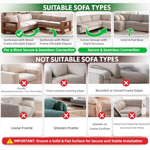 LazyMe Universal Sectional Sofa Interlocking, Sectional Couch Connectors, Sofa Connector Bracket with Hardware- 4 Sets, 8 Pieces - color: 8 Piece