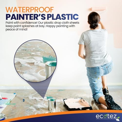 20 Pack 12 x 9 ft Extra Large Plastic Drop Cloth for Painting - Light & Durable Tarp Cover for Furniture - Plastic Clear Tarp Waterproof - Paint Floor Covering - Painters Drop Cloth Sheeting - size: 20 Pack