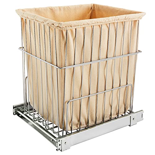 Rev-A-Shelf 20 In Pullout Clothes Laundry Hamper, Steel Mounted, Chrome, HRV-1520 S CR - Hidden Pull Storage Basket Organizer for Deep Cabinet Floor and Bathroom - color: Chrome