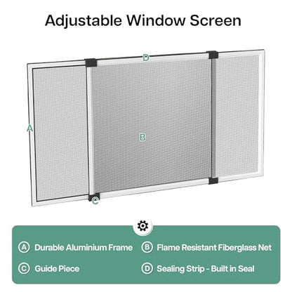 Paramondo Expandable Window Screen, Horizontal (20" H x 28.6" - 54" W, 4 Pack) Adjustable Window Screens, Replacement Window Screens for House Windows - size: Large (20" H x 28.6"-54" W, 4 Pack)