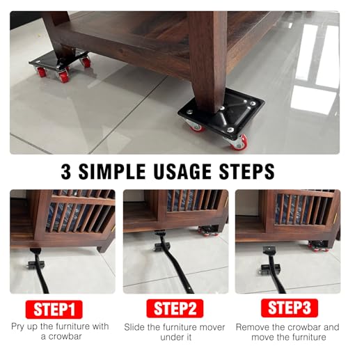 Furniture Dolly Set 5 Wheels Heavy Duty,6.3" Carbon Steel Panel Dolly, 360°Rotatable Rubber Universal Wheels,Non-Slip Sliders&Lifter,3300Lbs Load Capacity,Furniture Lifter for Sofa, Piano,Appliances - size: 6.3x6.3 IN