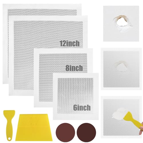 succulentlovers 8Pack Drywall Repair Kit, 6/8/12/12 Inch Dry Wall Patch Kits for Large Holes with Scraper & Sandpapers,Heavy Duty Self-Adhesive Mesh Drywall Hole Sheetrock Repair Kit for Wall Ceiling