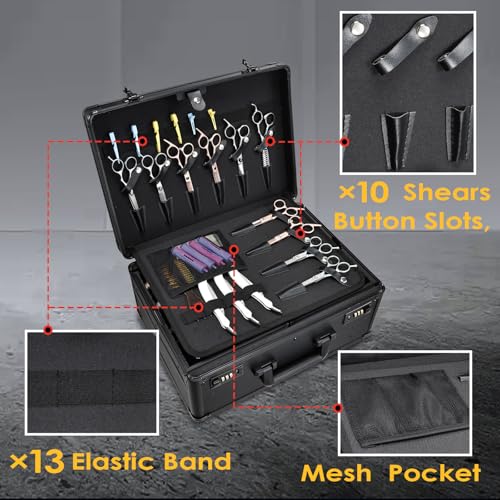 Yueieoun Barber Case with Clippers Sliding Tray, Profesional Barbers Briefcase Tool Case, Barber Cases for Clippers and Supplies, Hair Scissors Trimmer Organizer, Salon Grooming Hard Travel Suitcase - color: Black with Sliding Tray