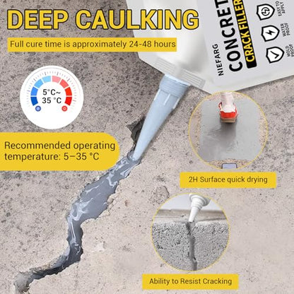 Concrete Crack Filler for Driveway, High Elasticity Cement Crack Filler, Self Leveling Quick Drying Sealing Adhesive for Outdoor, Patio, Waterproof (17.6 Floz) - size: 17.6 fl oz (1.1 lb)