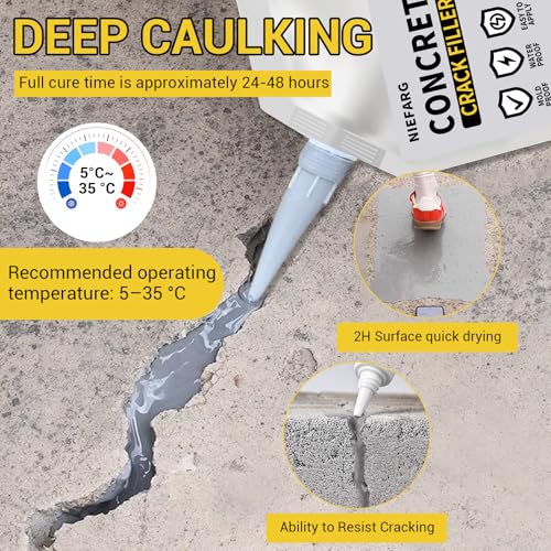 Concrete Crack Filler for Driveway, High Elasticity Cement Crack Filler, Self Leveling Quick Drying Sealing Adhesive for Outdoor, Patio, Waterproof (35.3 Floz) - size: 35.3 fl oz (2.2 lb)