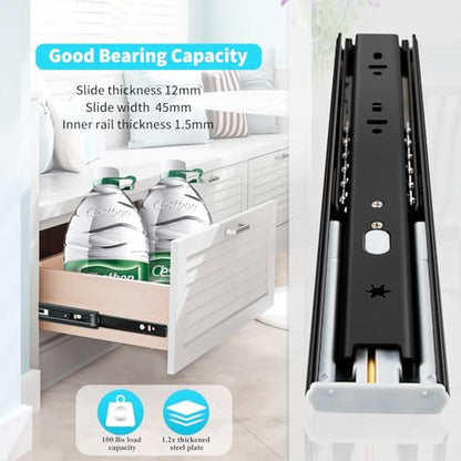 YENUO Soft Close Drawer Slides Full Extension Side Mount 12 14 16 18 20 22 24 inch Ball Bearing Metal Rails Track Guide Glides Runners Heavy Duty 100 Pound (Soft Close- 1 Pr, 14 Inch) - color: Black-Soft Close, size: 14 Inch