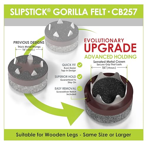 GorillaFelt Chair Leg Floor Protectors/Felt Chair Glides (Set of 16) Tap-On Felt Furniture Pads Guaranteed to Stay On, 1 Inch Round Chair Sliders - size: 1 Inch 16 Pack