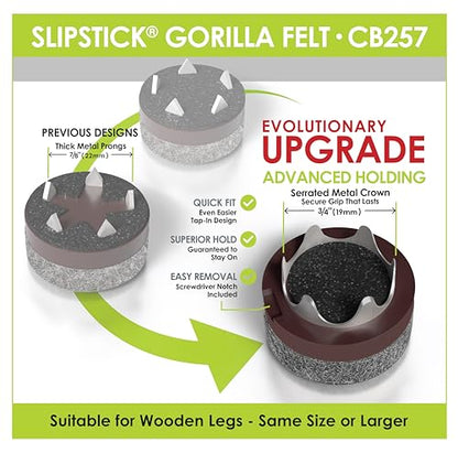 GorillaFelt Chair Leg Floor Protectors/Felt Chair Glides (Set of 16) Tap-On Felt Furniture Pads Guaranteed to Stay On, 1 Inch Round Chair Sliders - size: 1 Inch 16 Pack