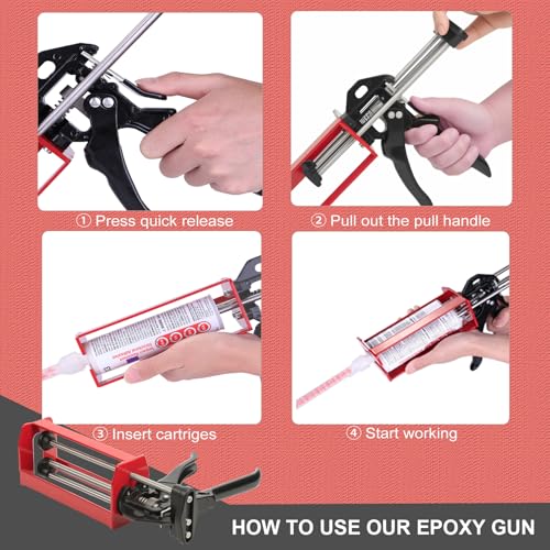 Epoxy Gun Dual Component 200ml – Manual 1:1 & 2:1 Ratio Adhesive Applicator for Epoxy, Urethane, Acrylic,High-Thrust 2-Part Adhesive Gun for Panel Bonding, Structural & Plastic Repair,Red - size: 200 Ml/215 Ml (1:1, 2:1)