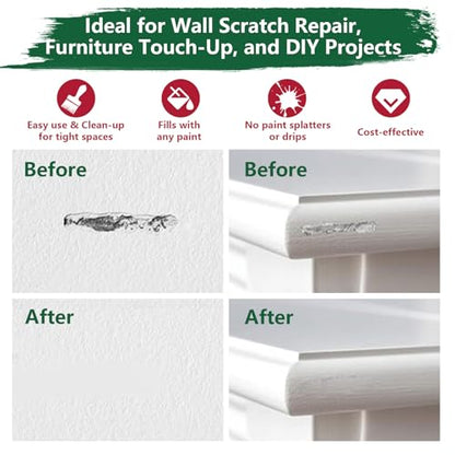 Touch Up Paint Pen 6PCS Set 3 Paint Touch Up Pens Fillable with Pointed, Round & Flat Tips Brushes Ideal for Wall Repair Window Wood Furniture Cabinet