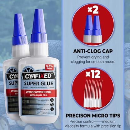 Wood Super Glue 120 Gram 4oz, Clear Instant Medium Cyanoacrylate Adhesive Liquid for Woodworking Wooden Crafts Furniture Repairs, All Purpose Strong CA Glue for Metal Glass Plastic Ceramic Leather - size: 4 oz