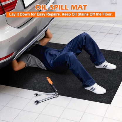 Grefinity Oil Spill Mat, 36" x 60" Oil Mat for Driveway, Under Car Pad for Garage Floor, Protects Against Oil, Chemicals & Stains with TPE Anti-Leak Backing, Reusable & Washable - size: 36"x60"