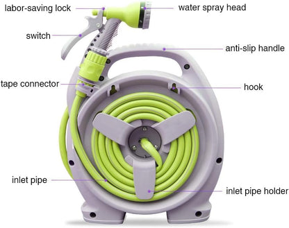 YEFA Retractable Garden Hose Reel - Convenient 50 FT Portable Hose with 6-Function Spray Nozzle for Versatile Watering, Cleaning, and More (Green) - color: Green