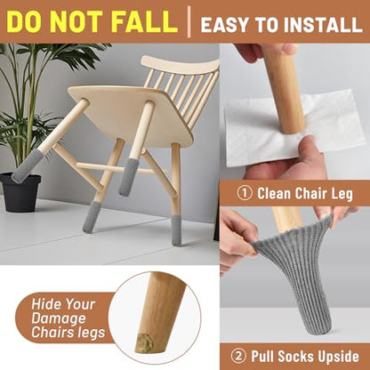 40 PCS Grey Furniture Leg Socks - Knitted Chair Leg Floor Protectors for Hardwood Floors - Fits Round and Square Legs - High Elastic Bar Stool Chair Leg Covers Furniture Caps Set for All Shapes - size: 40 Pcs Grey