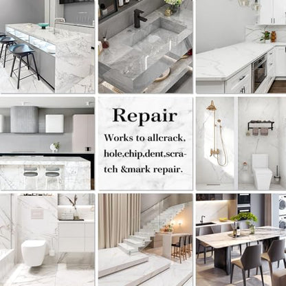 Quartz Countertop Repair Kit(Color Match), Tile, Marble and Granite Repair Kit for Edge Chips, Cracks, Scratches and Holes on Quartz, Marble, Granite, Porcelain and Other Stone Surfaces