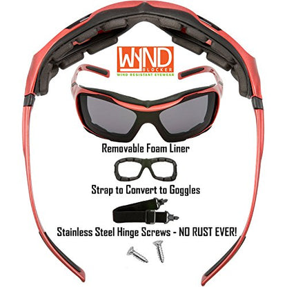 Large Motorcycle Riding Glasses Extreme Sports Wrap Sunglasses - color: Red | Smoke