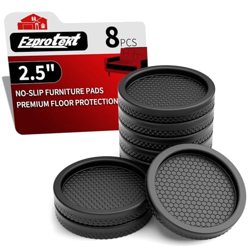 Ezprotekt Non Slip Furniture Pads, 8 Pcs 2.5" Anti Skid Rubber Furniture Caster Cups, Anti-Slip Furniture Coasters for Hardwood Floors, Anti Slide Floor Protectors for Bed Couch Stoppers (Black) - size: 2.5" 8pcs