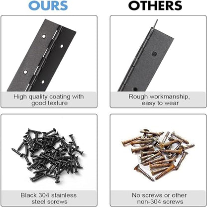 Continuous Piano Hinges, Black 304 Stainless Steel Folding Hinges with Mounting Screws for Doors Cabinets Windows Boxes, 6 Inch (4 Pack) - size: 6IN -1.2IN-4PACK