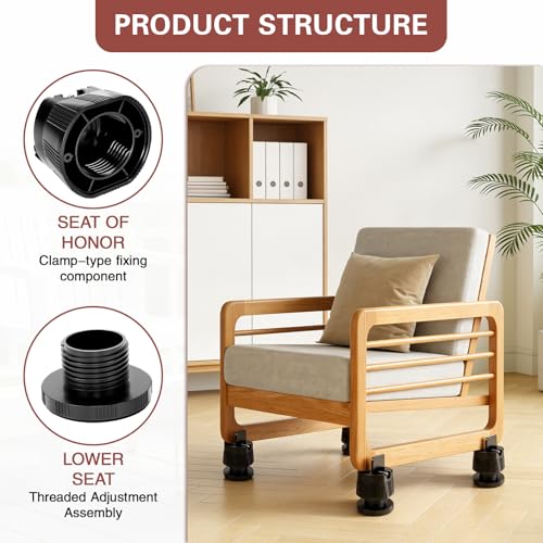 4 Pack Adjustable Furniture Risers 2.36" to 3.15", Heavy Duty Bed Risers with Clamp Design, Clamp-On Levelers for Chair Table Sofa Cabinet Legs, Furniture Height Extenders Leg Lifts (Black)