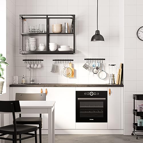 Wallniture Gourmet Kitchen Rail with 10 Hooks, Wall Mounted Wrought Iron Hanging Utensil Holder Rack with Black 17 Inch