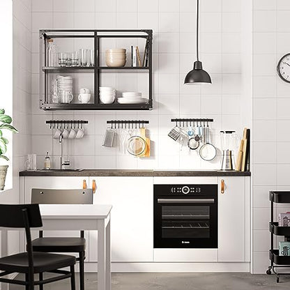 Wallniture Gourmet Kitchen Rail with 10 Hooks, Wall Mounted Wrought Iron Hanging Utensil Holder Rack with Black 17 Inch