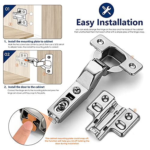 Ravinte 4 Pack 2 Pairs European Kitchen Cabinet Hinges Soft Close Insert Cabinet Door Hinges Heavy-Duty Frameless Adjustable Concealed Cabinet Cup Hinge - size: Insert