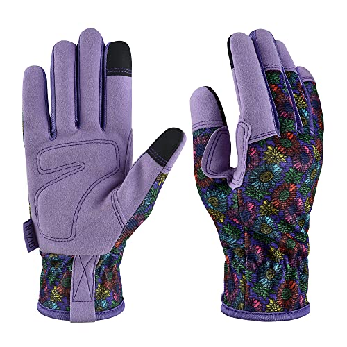 Gardening Gloves for Women and Men,Garden Gloves with Touch Screen, Thorn Proof Puncture Resistant Working Gloves, Gardening Gifts for Women, Size Small - color: Purple Flower, size: Small