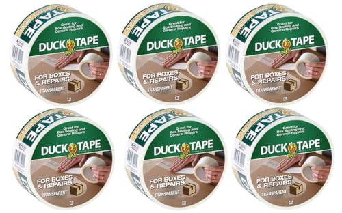 Duck Tape Brand Duct Tape for Corrugate Boxes for Indoors and Outdoors Repairs, 6 Rolls, Transparent for Discreet Repairs, 1.88 in. x 25 yd.