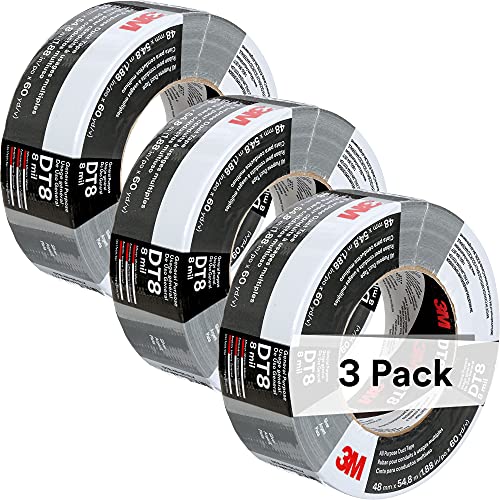 3M Duct Tape DT8, 3 Pack, Industrial Strength, Multi-Use, Silver color tape, 1.88" x 60 yd, Tear by Hand, Professional Grade Adhesive, Perfect for HVAC, Bundling, Moisture Proofing, and Reinforcing - color: Silver, size: 3 Rolls