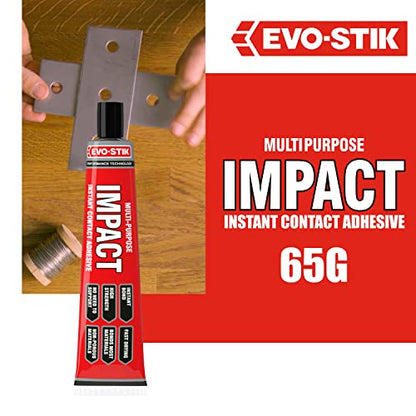 EVO-STIK Impact Adhesive, Multipurpose, High-Strength Adhesive, Bonds Instantly on Contact, Fast Drying, 65g Tube