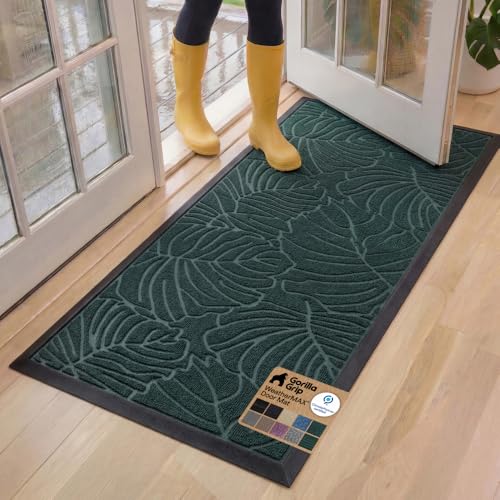 GORILLA GRIP 100% Waterproof All-Season WeatherMAX Doormat, 60x24, US Designed Natural Rubber, Stain and Fade Resistant, Low Profile Indoor Outdoor Door Mats, Easy Clean Patio Mat, Green Palm - color: Green Palm, size: 60" X 24"