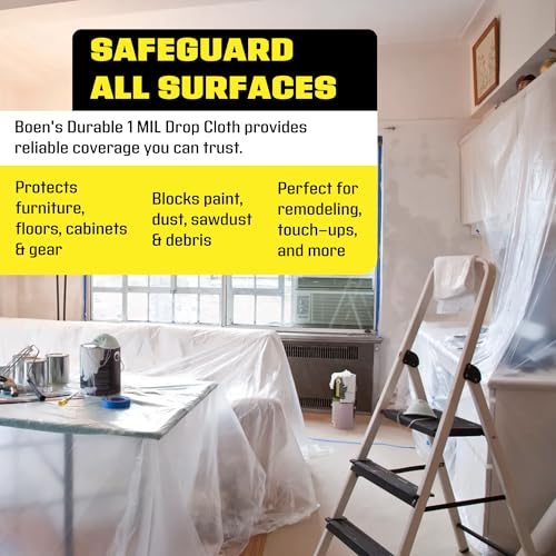 Boen 9X12 Clear Plastic Drop Cloth 12-Pack 1 MIL Waterproof Painters Plastic Sheet Multi-Purpose Protection for Floors, Furniture, Moving & Window Insulation - size: 1 Mil - 12-Pack