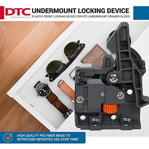 Pair of DTC Undermount Drawer Slide Plastic Front Locking Device, Grey with Screws Included