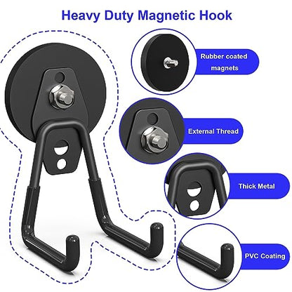 Heavy Duty Storage Magnetic Utility Hooks Large Garage Magnet Hooks with Anti-Slip Coating for Metal Cabinet,Pegboard,Garage Shelve,Garden Tools (3PCS 2.59'' Black) - color: Black