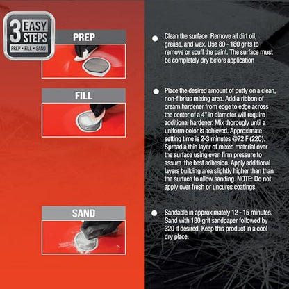 Evercoat Body Shop 105021 Pro-Grade Glazing Putty, Stain Resistant for Minor Imperfections and Low Spots in Aluminum, Fiberglass & More, Cream Hardener Included 3 Fl Oz. - size: 3 Fl Oz., style: Glazing Putty