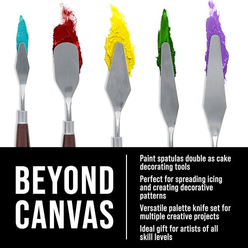 U.S. Art Supply 5-Piece Stainless Steel Palette Knife Set for Acrylic Painting - Paint Spatula Tools for Oil, Canvas Art - Painting Knives for Mixing, Texturing - Pallet Knives for Art & Cake