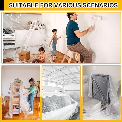 8 Pack Plastic Drop Cloth, 9x12 Ft Plastic Sheeting for Painting, Dust-Proof Tear-Resistant Painters Plastics Tarp Cloth for Furniture Floor Sofa Protector Cover Durable & Thick