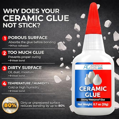 Adhesive Guru Ceramic Glue (4x0.7 oz) Super Glue for Pottery, Porcelain & China Repairs, Waterproof & Odorless After Cure, Non-Toxic, Temperature Resistant, Compatible with Aerosol Activator – 4 Pack - size: 4 Pack, style: Ceramic Glue