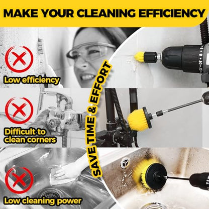Holikme 6Pack Drill Brush Power Scrubber Cleaning Brush Extended Long Attachment Set All Purpose Drill Scrub Brushes Kit for Grout, Floor, Tub, Shower, Tile, Bathroom Black - color: Black