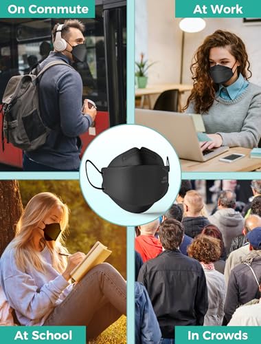 TOPMAX KN95 Face Masks 50 Pack for Adults, Breathable and Comfortable KN95 Mask with Elastic Ear Loop, Filter Efficiency≥95%, Black