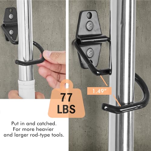 LIGHT DUST Broom Holder Wall Mount - 12 Pack Tool Hangers Garage Wall Hanging Organizer - Heavy Duty Metal Large S Hooks for Mop Shovel Rake Shed Garden Lawn Yard Handle Tools Organization (Black)