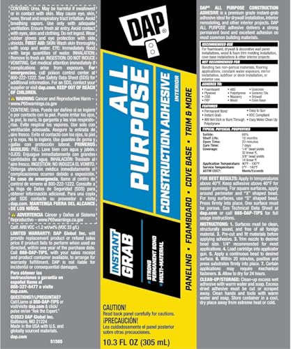 10.3 Oz Dap 27501 All Purpose Construction Adhesive