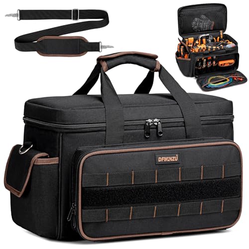 17 Inch Heavy Duty Tool Bags for Men Women, 20 Pockets Portable Tool Bag with Adjustable Shoulder Strap, Wide Mouth Tool Bag Organizer for Electricians Mechanics Carpenters HVAC