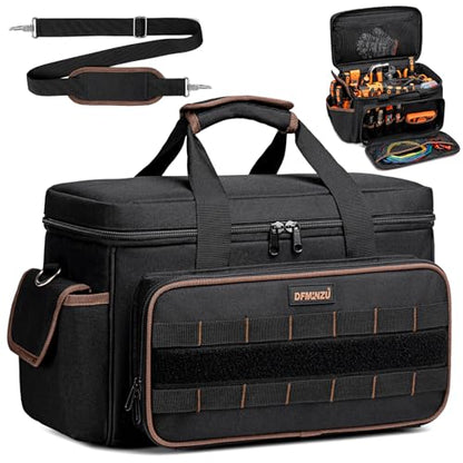 17 Inch Heavy Duty Tool Bags for Men Women, 20 Pockets Portable Tool Bag with Adjustable Shoulder Strap, Wide Mouth Tool Bag Organizer for Electricians Mechanics Carpenters HVAC