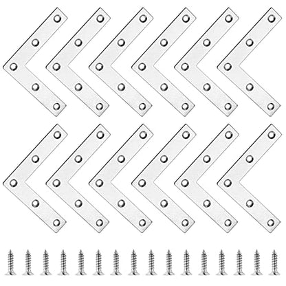 Bonsicoky 12Pcs L Shape Flat Bracket, 3.1" x 3.1" Stainless Steel Flat Corner Brackets, Corner Braces, Joining Plate, Repair Plate for Wood Furniture, Cabinet, Windows, Desks - style: L Shape