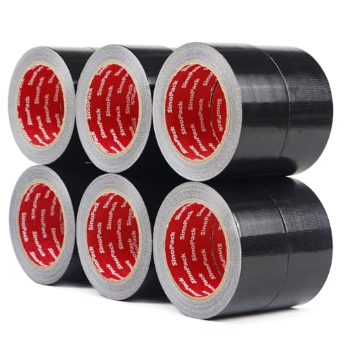 Duct Tape 12 Pack Heavy Duty Waterproof Black Duct Tape No Residue Total Length 240 Yards x 1.88 Inch x 9Mils,Strong Adhesive Black Tape for Indoor Outdoor Repairs Tear by Hand - color: Black, size: 1.88in X 20y-12pack