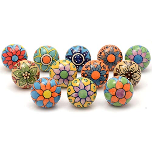 Eleet Assorted Ceramic Cabinet Knobs - Vintage Cabinet Cupboard Door & Drawer Pulls Chrome Hardware (Ceramic Knobs Set of 12, Multicolor) - color: Multicolor, style: Ceramic Knobs Set of 12