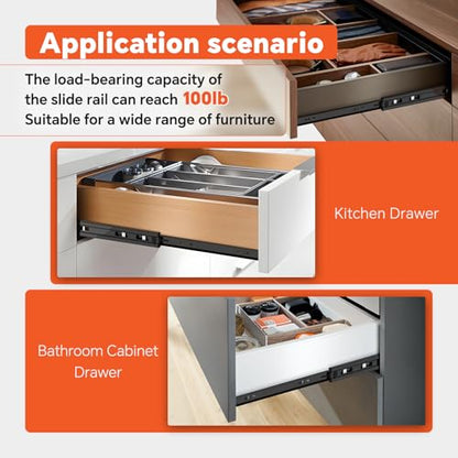 ToBeGreat 1 Pair Side Mount Drawer Slides Rails 14 Inch 100 LB Load Capacity, Full Extension Ball Bearing Metal Replacement Dresser Runners Cabinet Trash Can Slider Kitchen Glides (Black,355.6mm) - color: Black-1 pair, size: 14 Inch